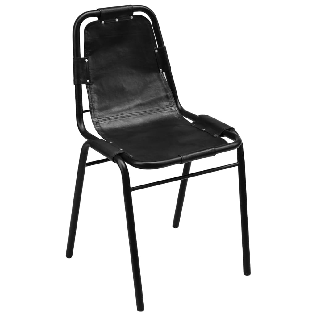 Eetkamerstoelen 2 st echt leer zwart