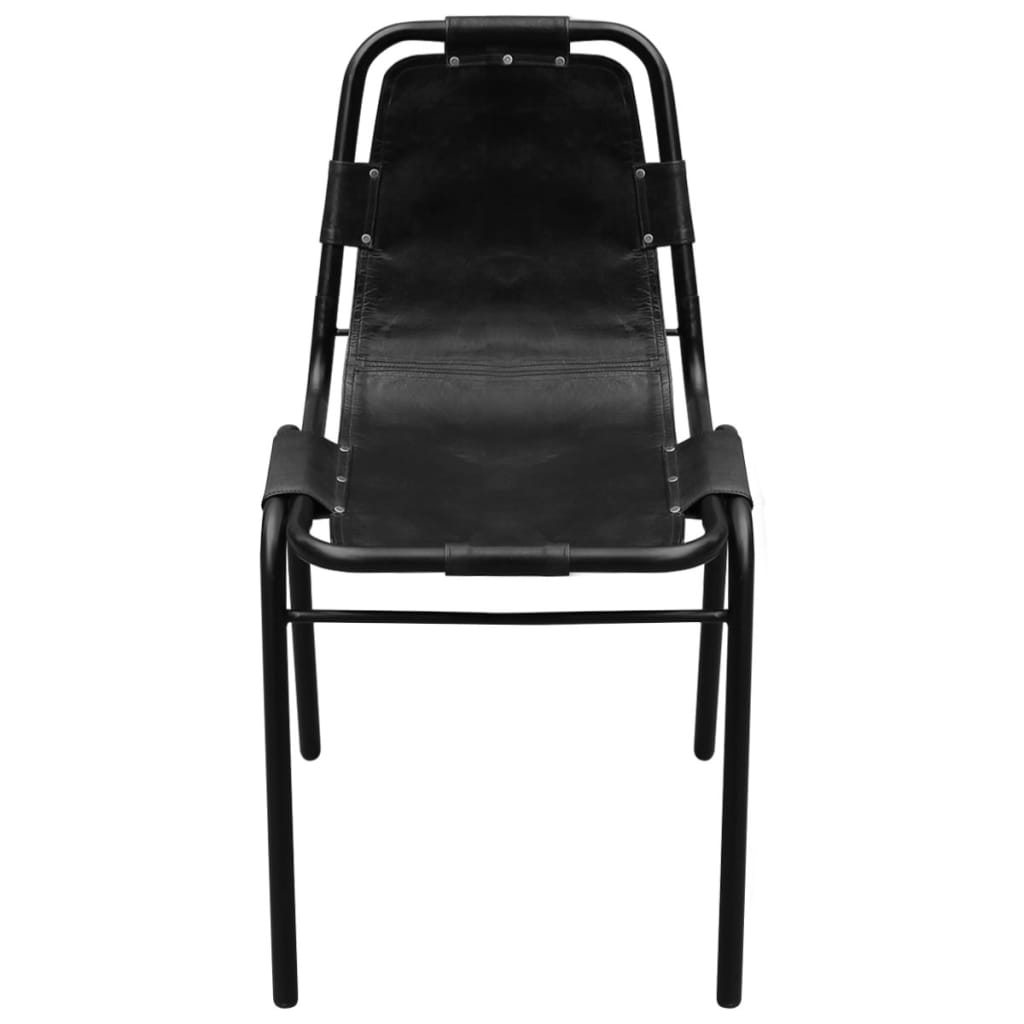 Eetkamerstoelen 2 st echt leer zwart