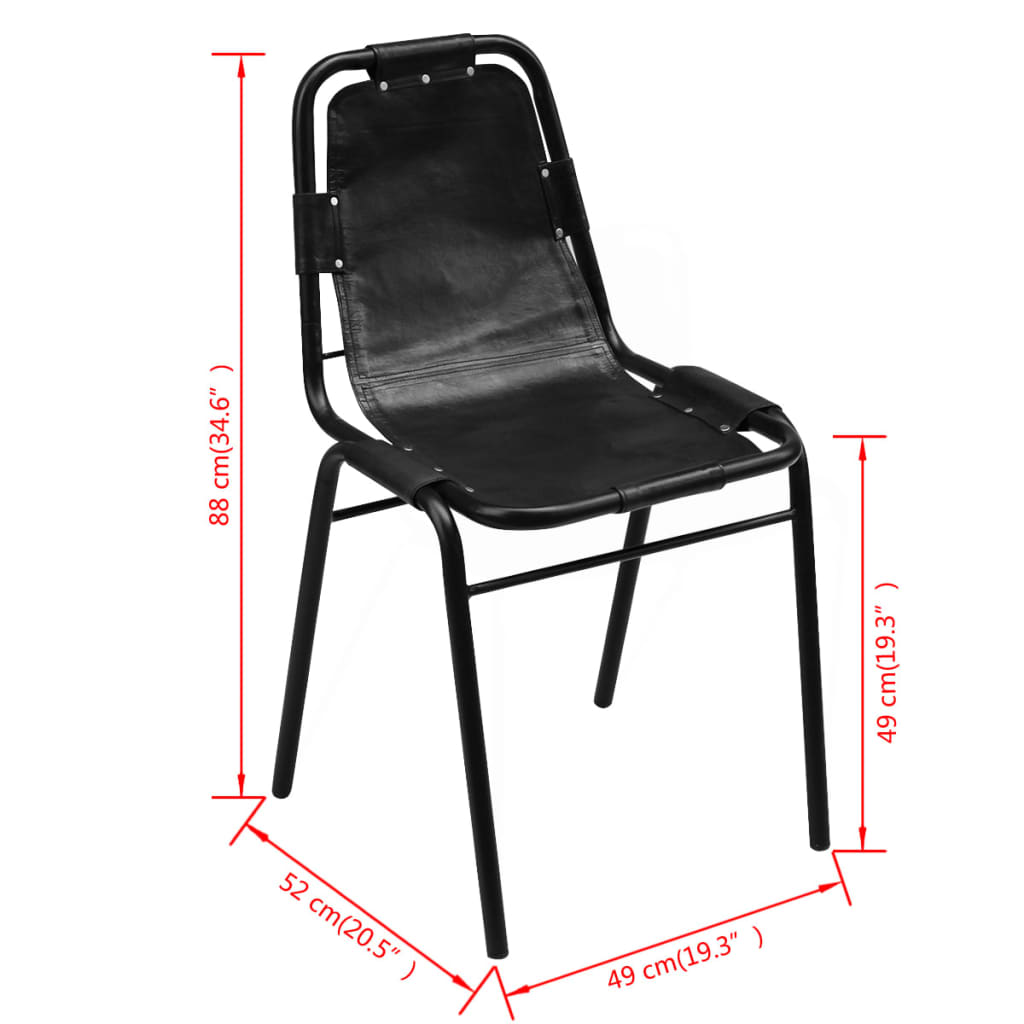 Eetkamerstoelen 2 st echt leer zwart