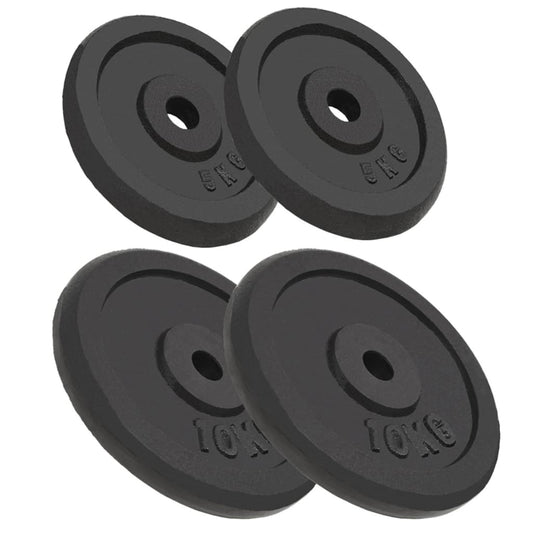 Halterschijven 4 st 2x10 kg en 2x5 kg gietijzer