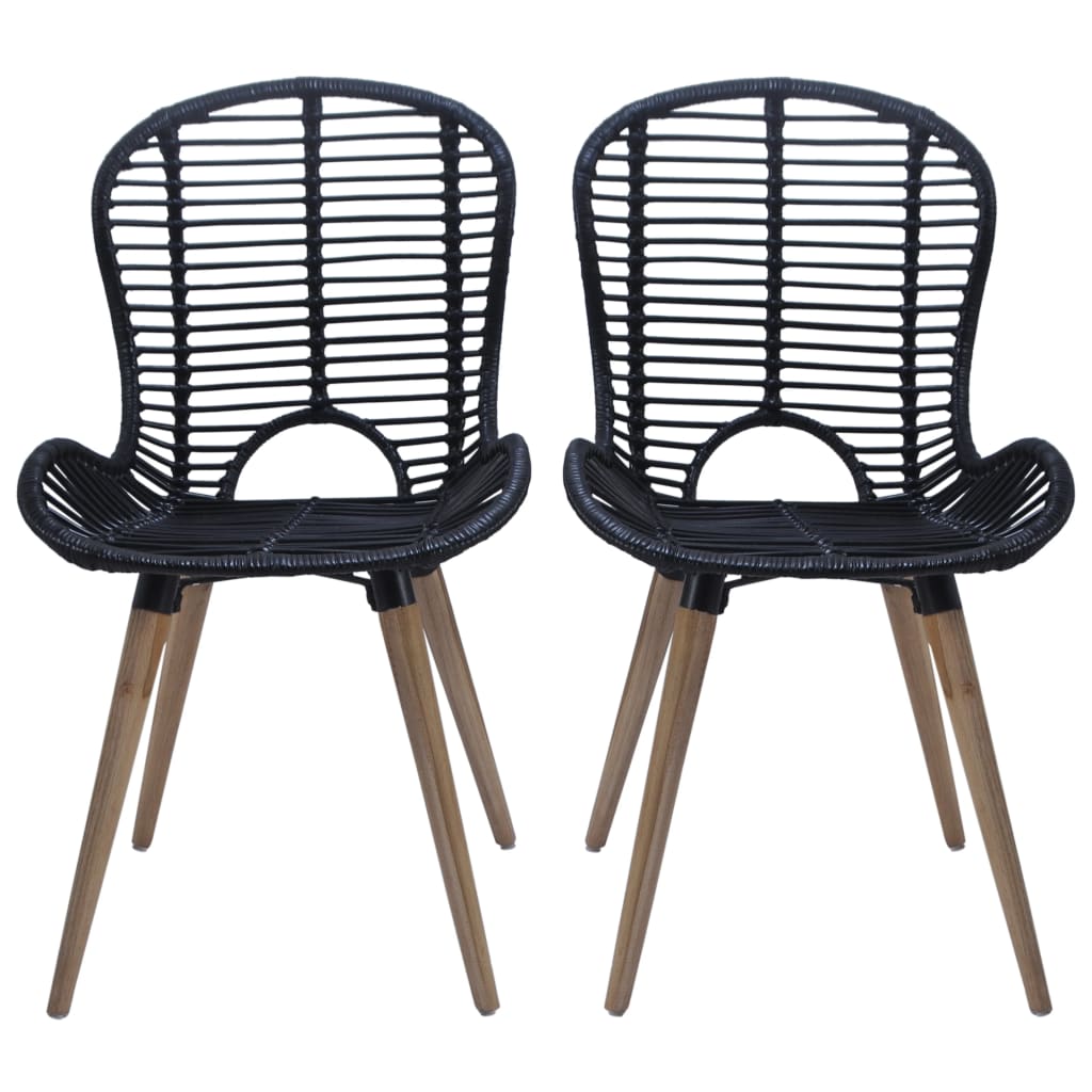 Eetkamerstoelen 4 st natuurlijk rattan zwart
