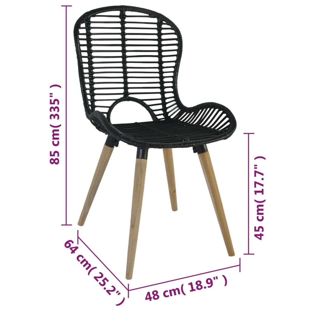 Eetkamerstoelen 4 st natuurlijk rattan zwart