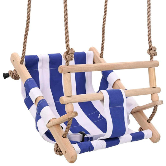 Babyschommel met veiligheidsgordel katoen hout blauw
