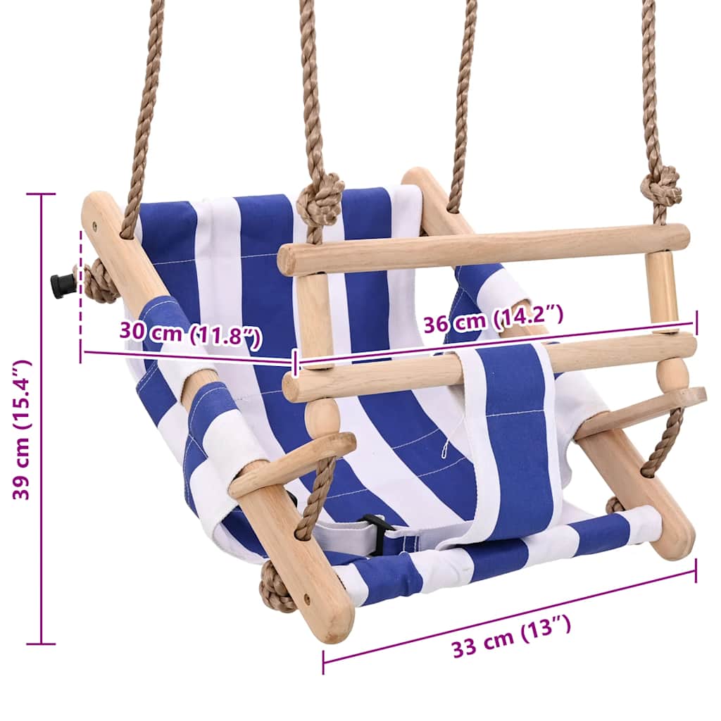 Babyschommel met veiligheidsgordel katoen hout blauw