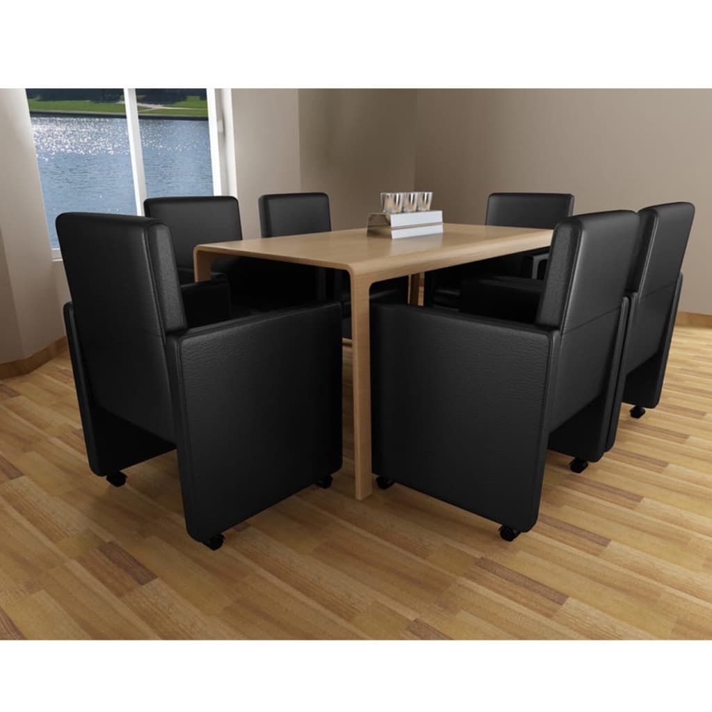 Eetkamerstoelen 6 st kunstleer zwart