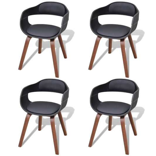 Eetkamerstoelen 4 st gebogen hout en kunstleer zwart