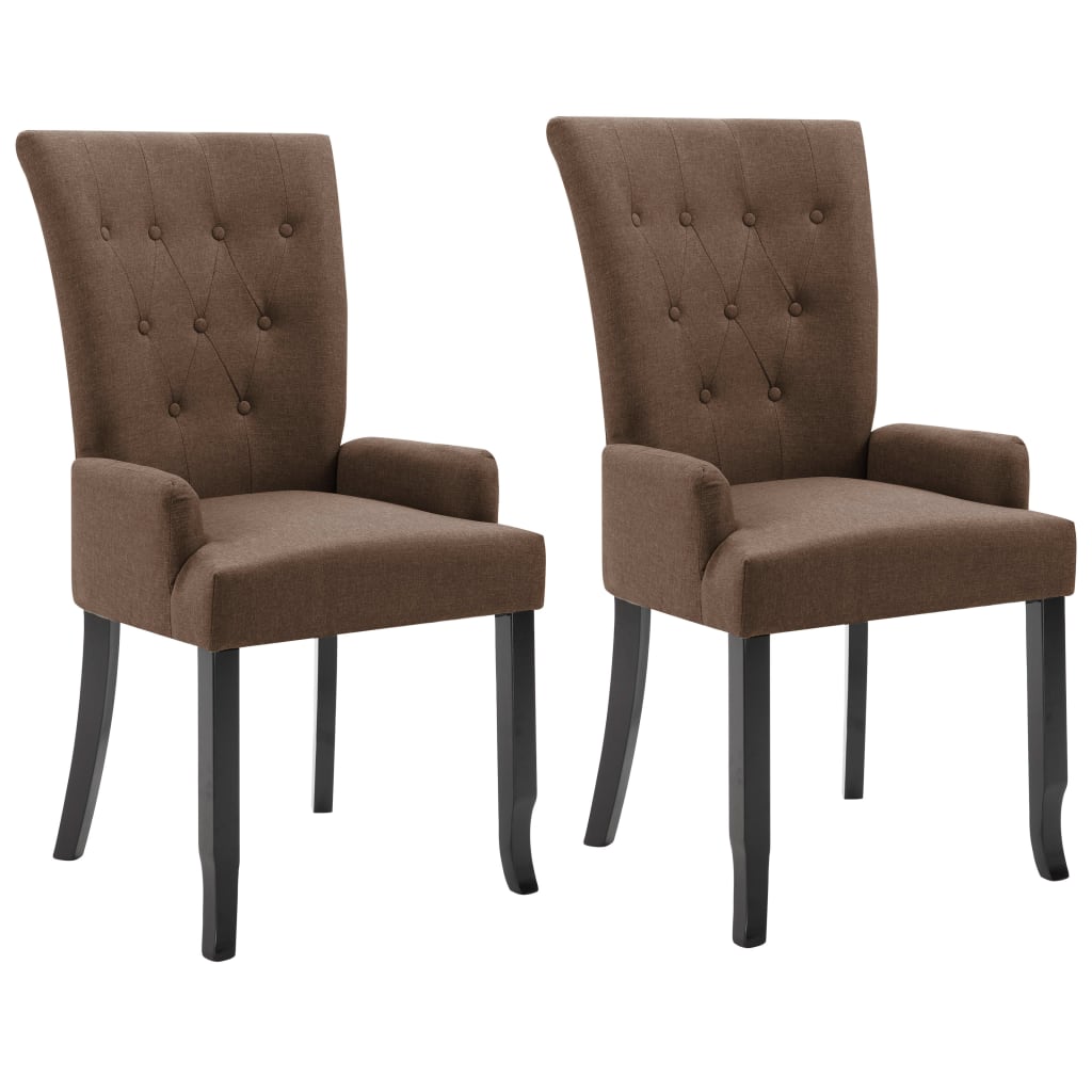 Eetkamerstoelen 2 st met armleuningen stof bruin