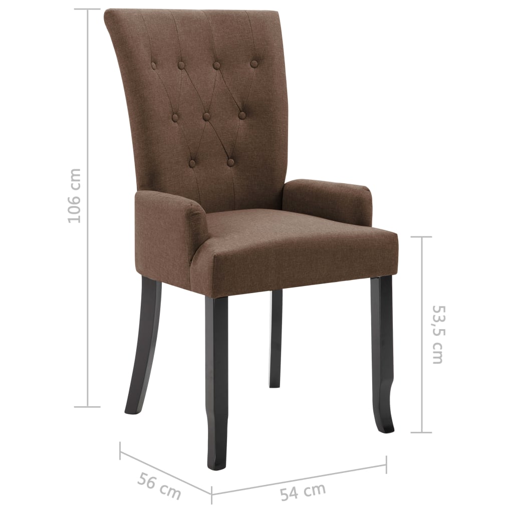 Eetkamerstoelen 2 st met armleuningen stof bruin