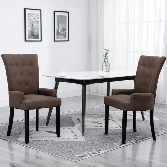 Eetkamerstoelen 2 st met armleuningen stof bruin