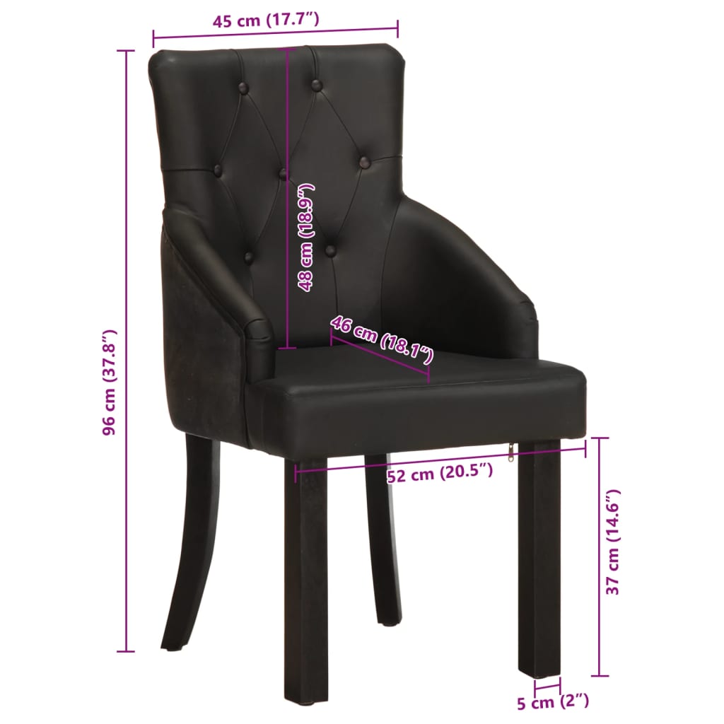Eetkamerstoelen 2 st echt geitenleer zwart