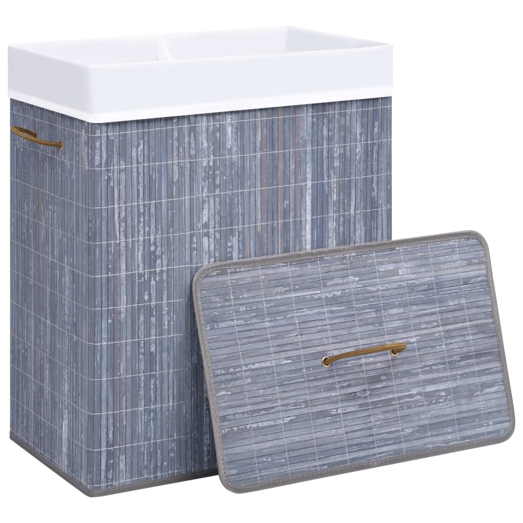 Wasmand met 2 vakken 100 L bamboe grijs