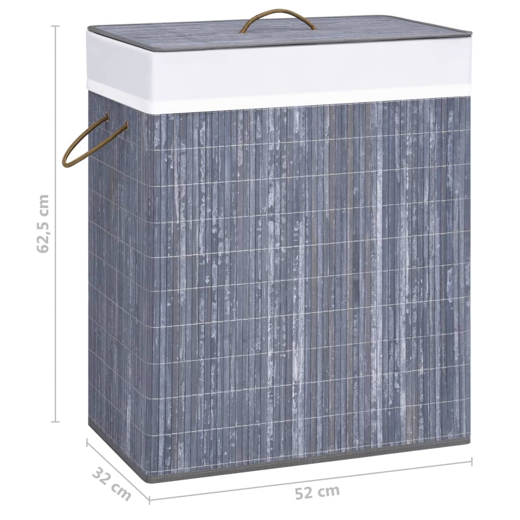 Wasmand met 2 vakken 100 L bamboe grijs