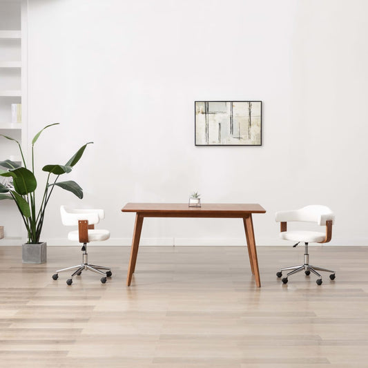 Eetkamerstoelen draaibaar 2 st gebogen hout en kunstleer wit