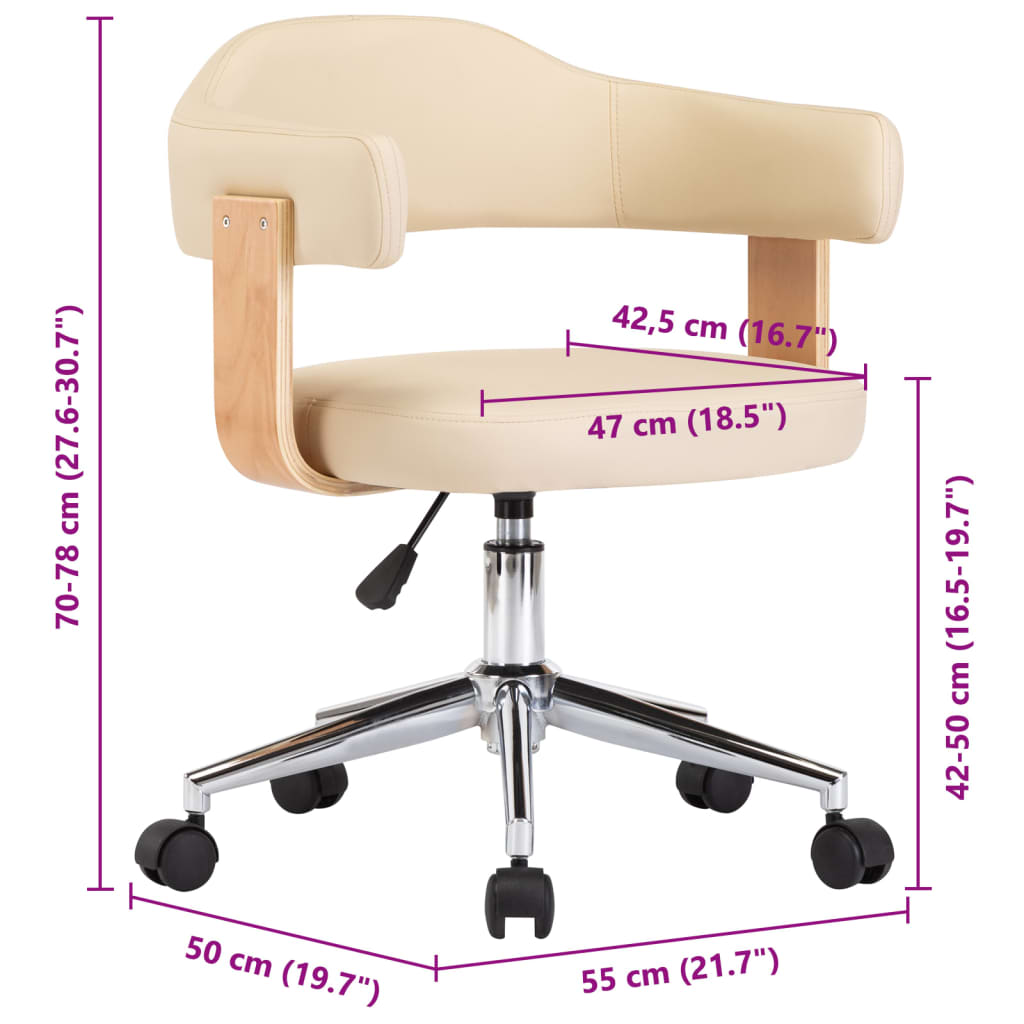 Eetkamerstoelen draaibaar 2 st kunstleer crèmekleurig