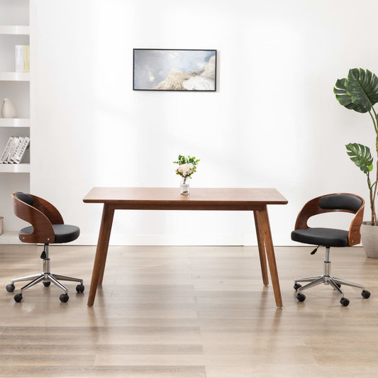 Eetkamerstoelen draaibaar 2 st gebogen hout en kunstleer zwart
