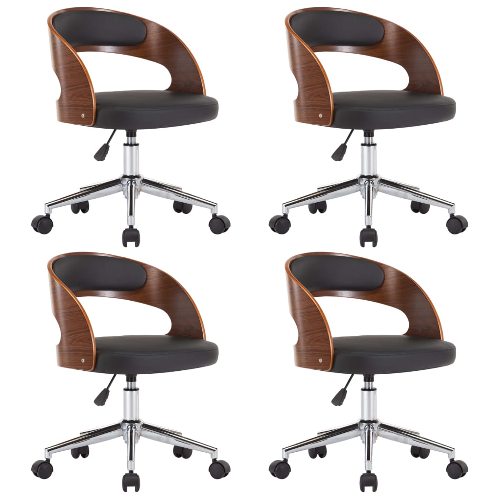 Eetkamerstoelen 4 st draaibaar gebogen hout en kunstleer zwart