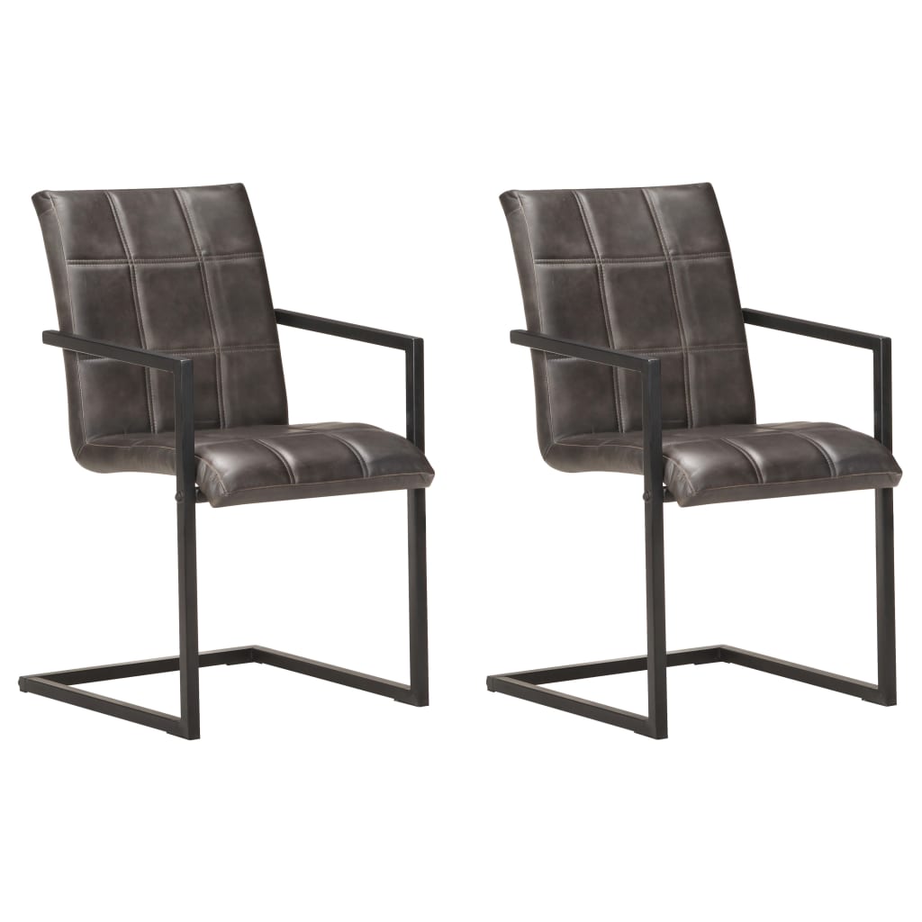 Eetkamerstoelen 2 st echt leer grijs