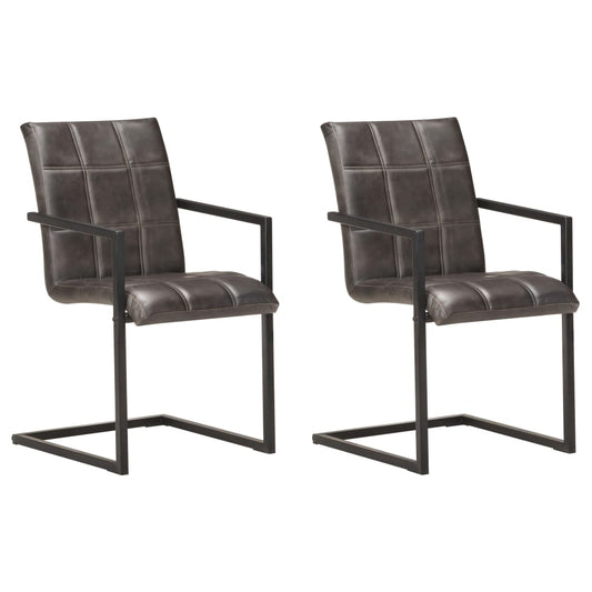Eetkamerstoelen 2 st echt leer grijs