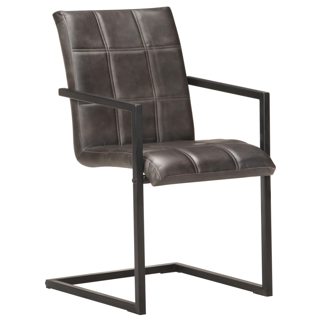 Eetkamerstoelen 2 st echt leer grijs
