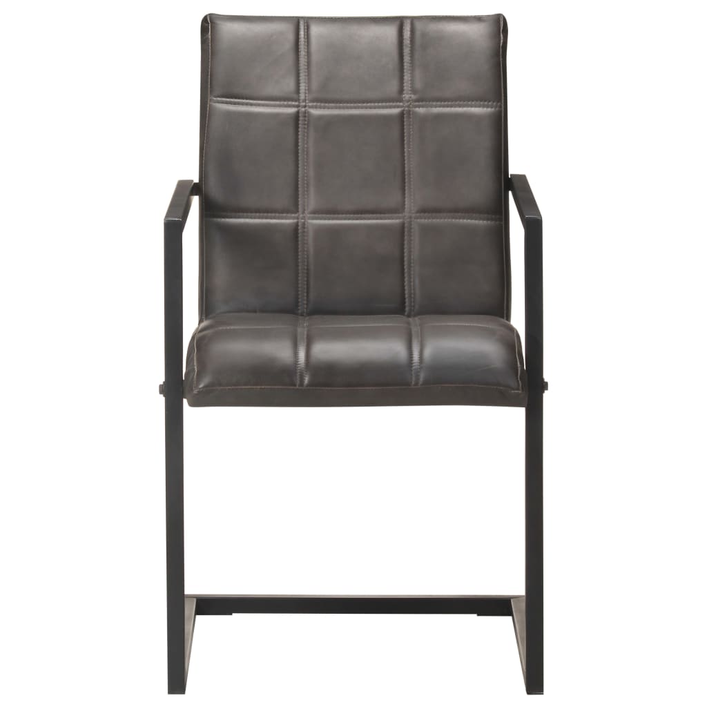 Eetkamerstoelen 2 st echt leer grijs