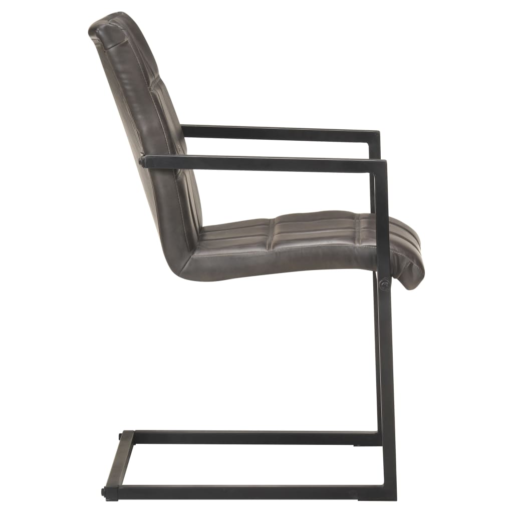 Eetkamerstoelen 2 st echt leer grijs
