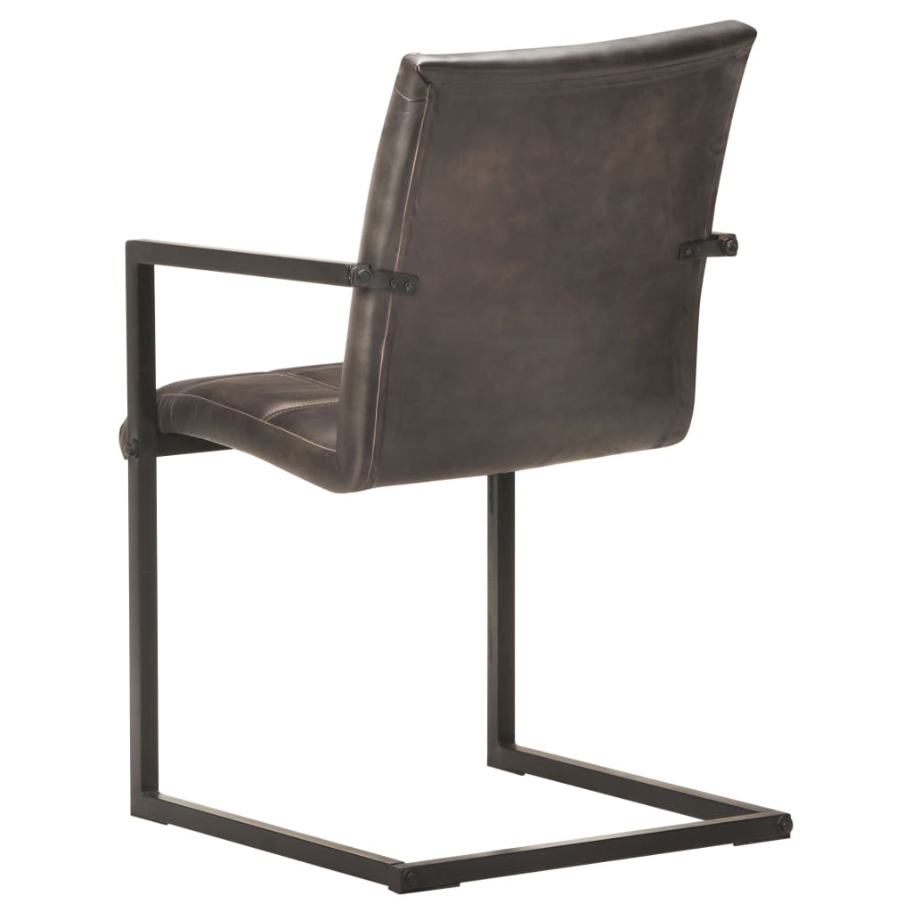 Eetkamerstoelen 2 st echt leer grijs