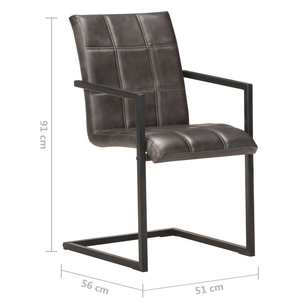 Eetkamerstoelen 2 st echt leer grijs