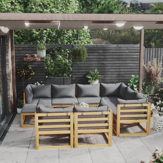 10-delige Loungeset met kussens massief acaciahout