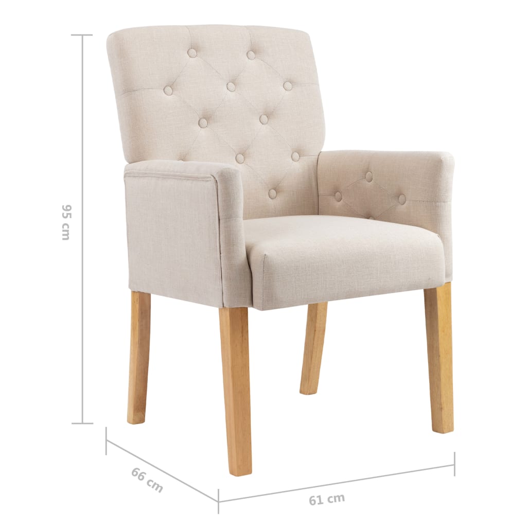 Eetkamerstoelen 2 st met armleuningen stof beige