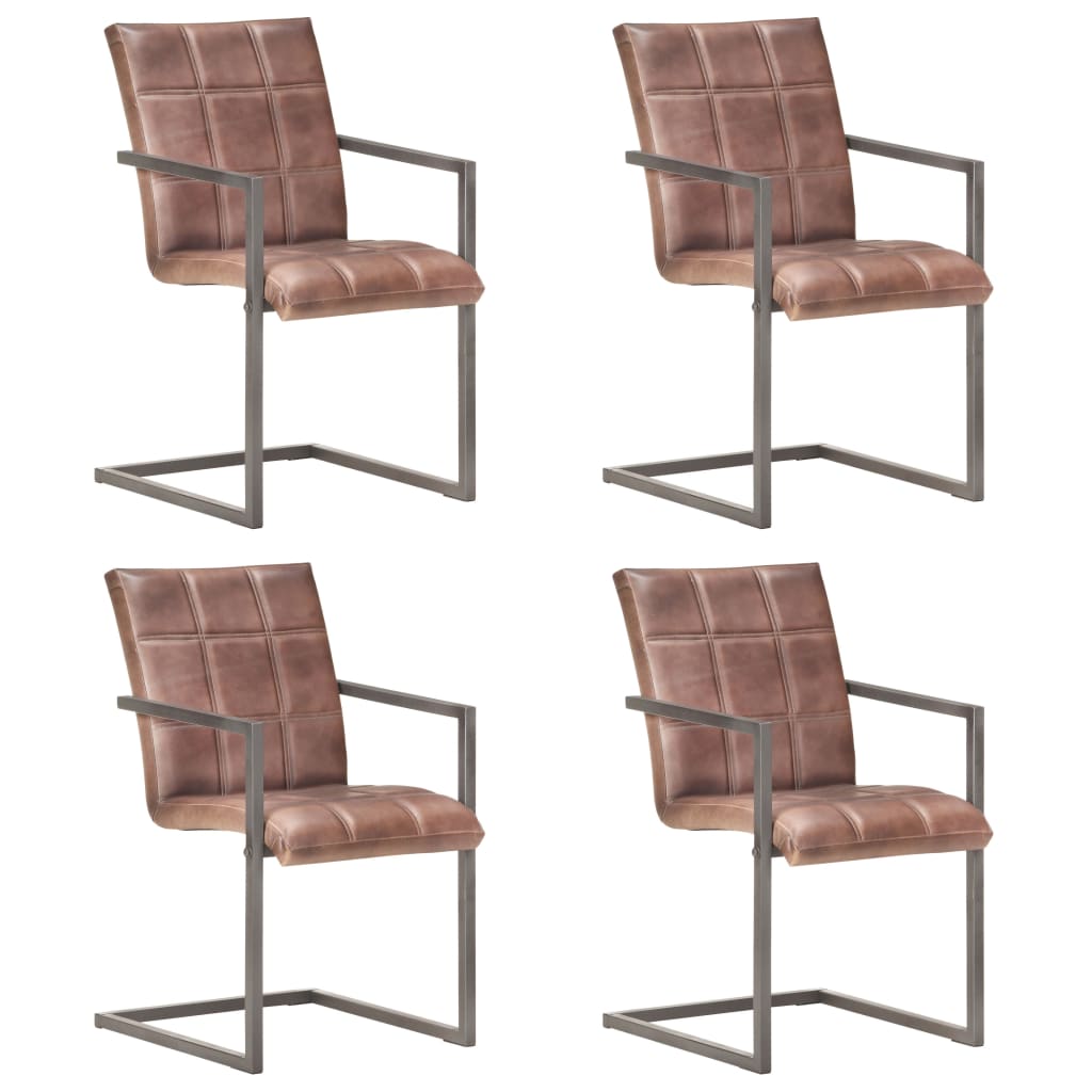 Eetkamerstoelen 4 st echt leer verweerd bruin
