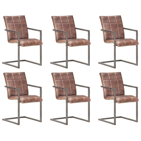 Eetkamerstoelen 6 st echt leer verweerd bruin