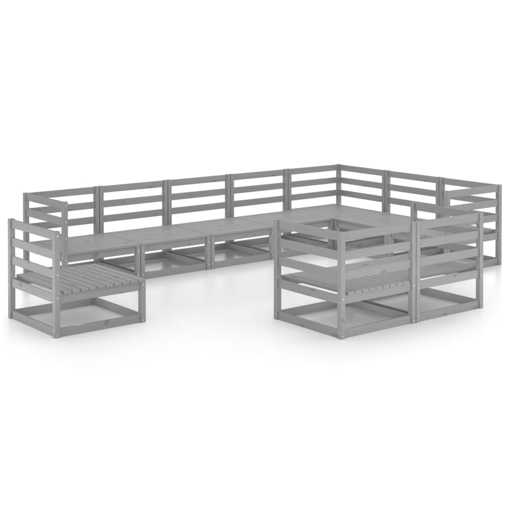 10-delige Loungeset massief grenenhout grijs