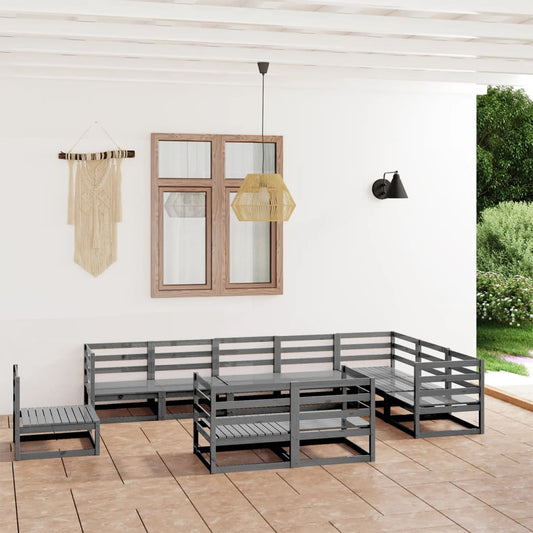 10-delige Loungeset massief grenenhout grijs