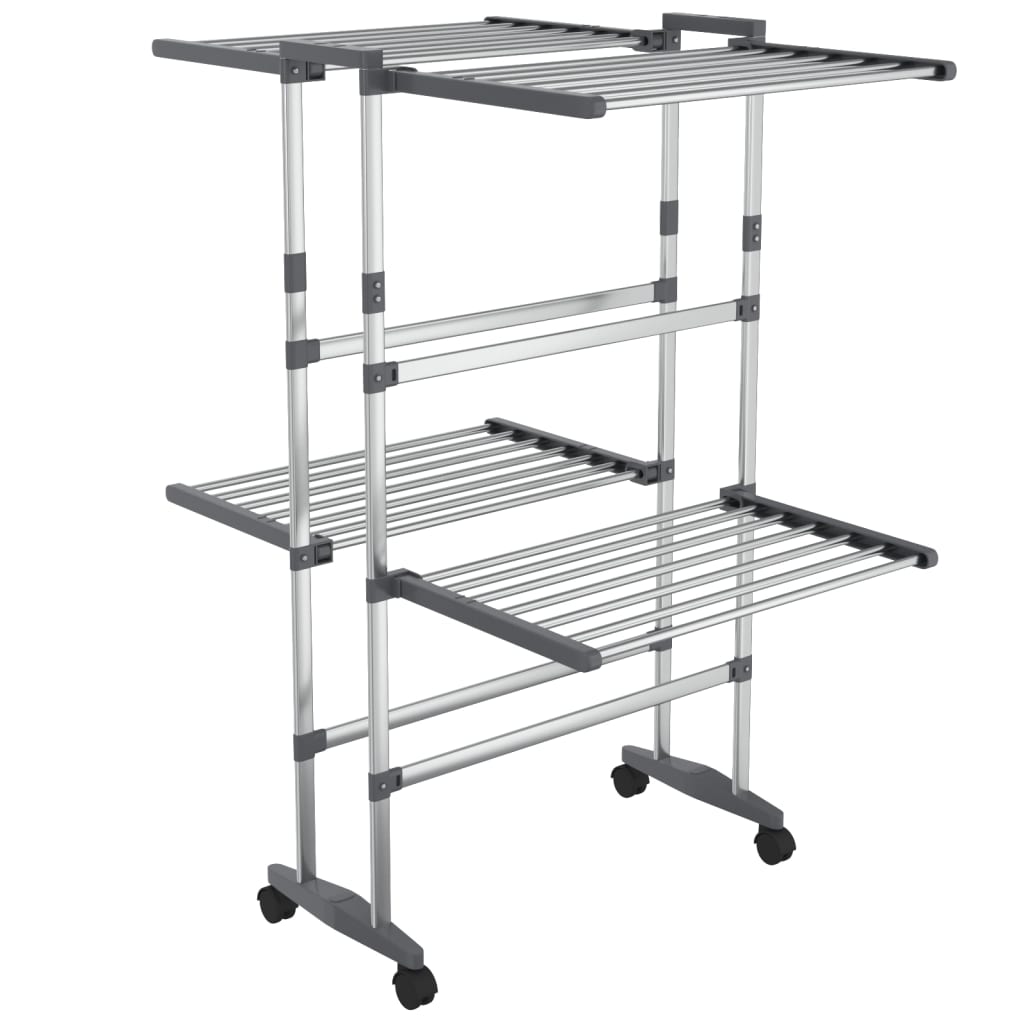 Droogrek 2-laags met wieltjes 60x70x106 cm zilverkleurig