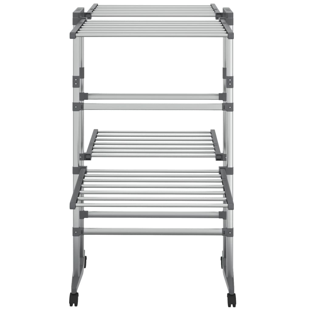 Droogrek 2-laags met wieltjes 60x70x106 cm zilverkleurig