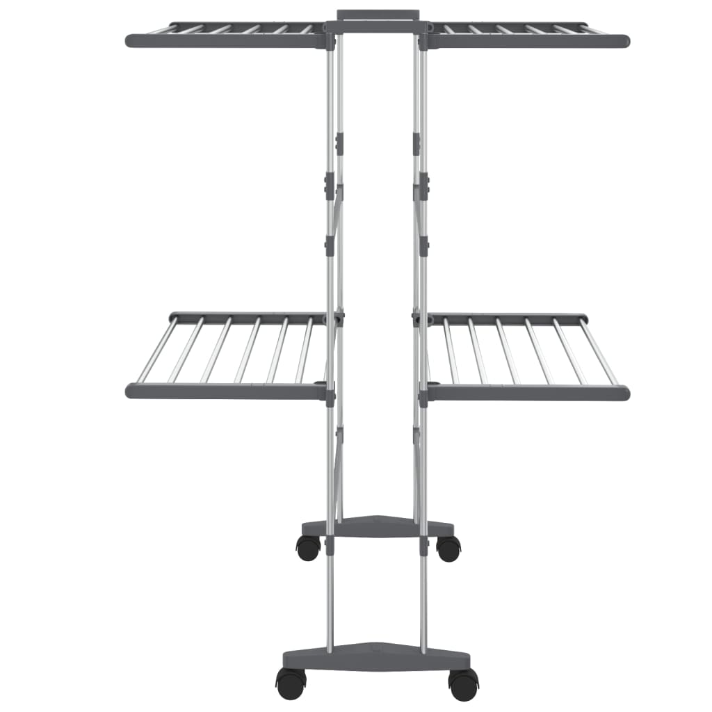 Droogrek 2-laags met wieltjes 60x70x106 cm zilverkleurig