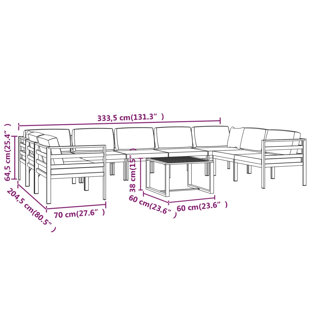 10-delige Loungeset met kussens aluminium antracietkleurig