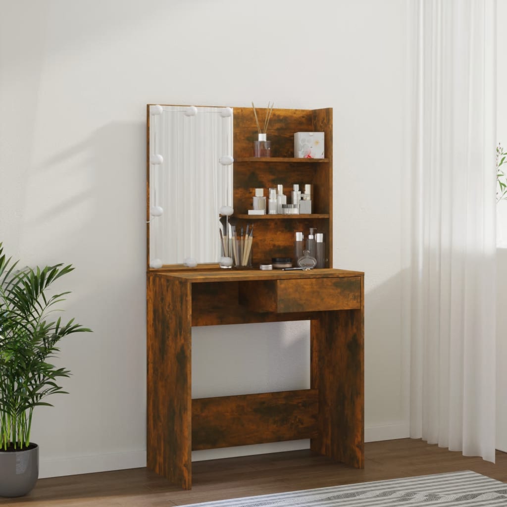 Kaptafel met LED-verlichting 74,5x40x141 cm gerookt eikenkleur