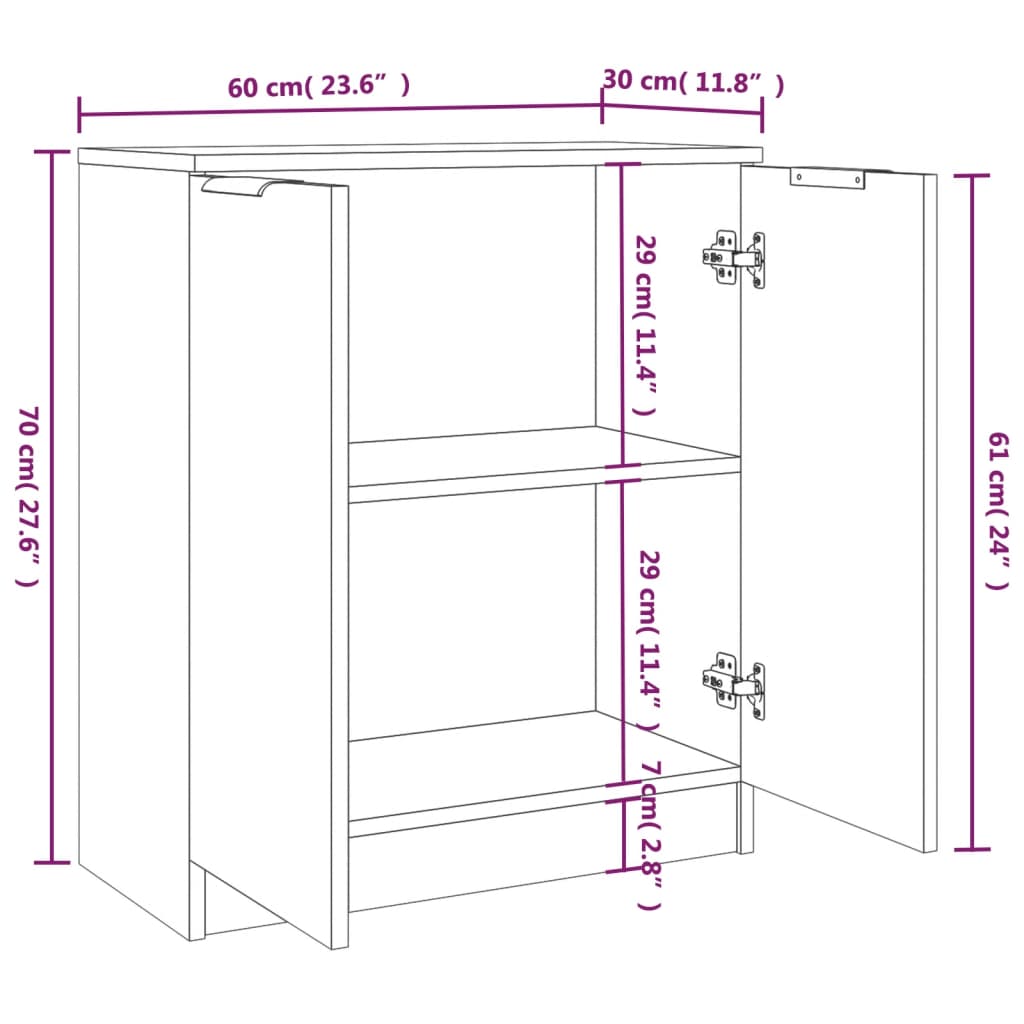 Dressoirs 2 st 60x30x70 cm bewerkt hout bruin eikenkleur