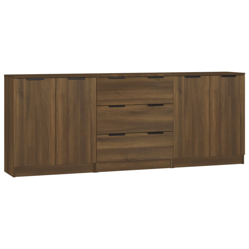 3-delige Dressoirs bewerkt hout bruin eikenkleur