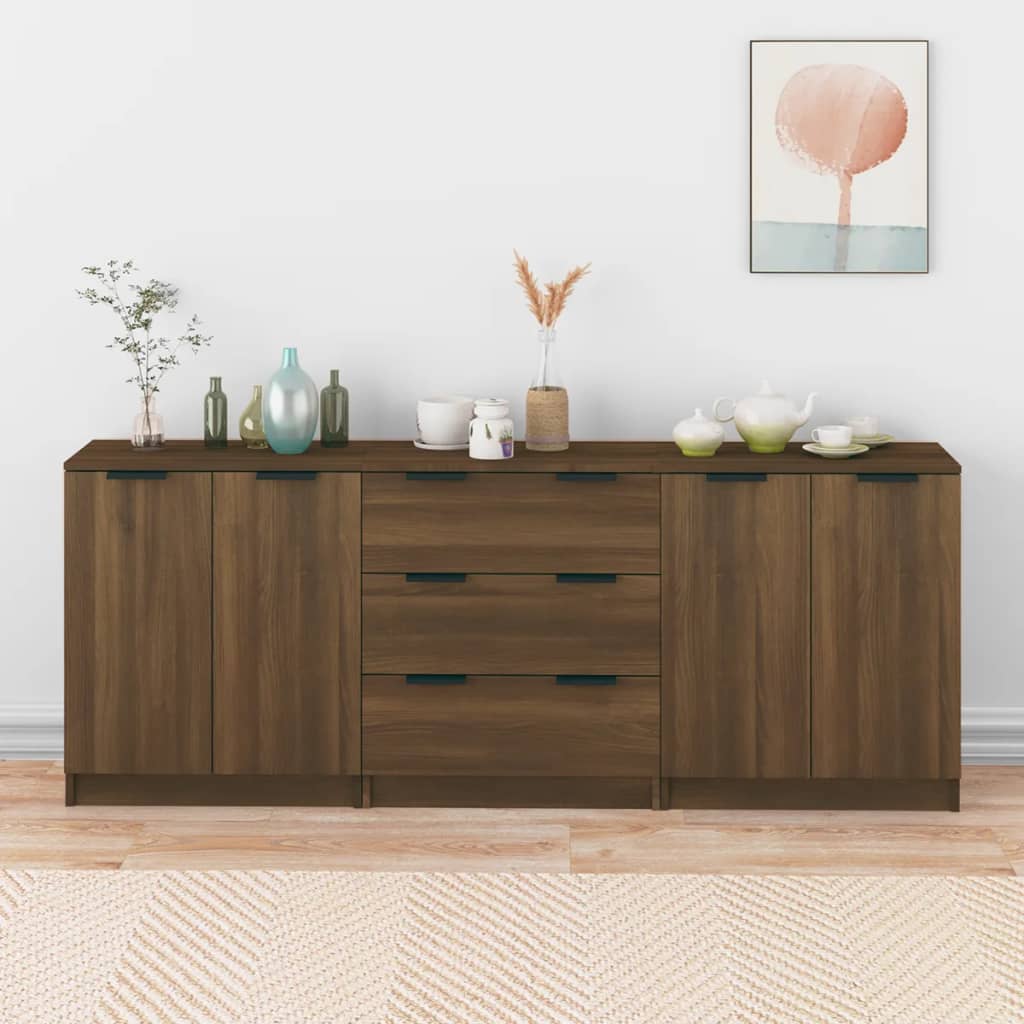 3-delige Dressoirs bewerkt hout bruin eikenkleur