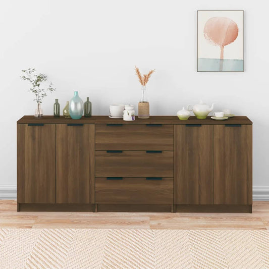 3-delige Dressoirs bewerkt hout bruin eikenkleur