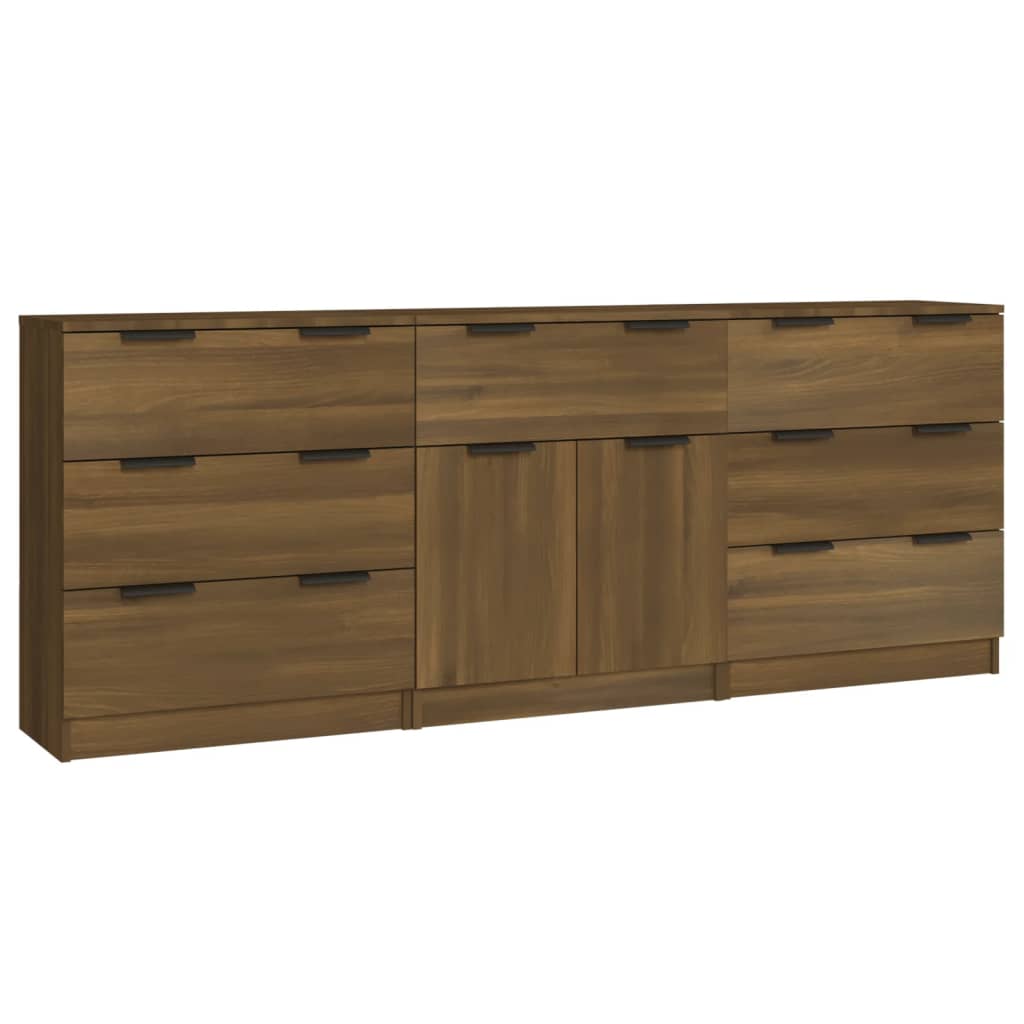 3-delige Dressoirs bewerkt hout bruin eikenkleur
