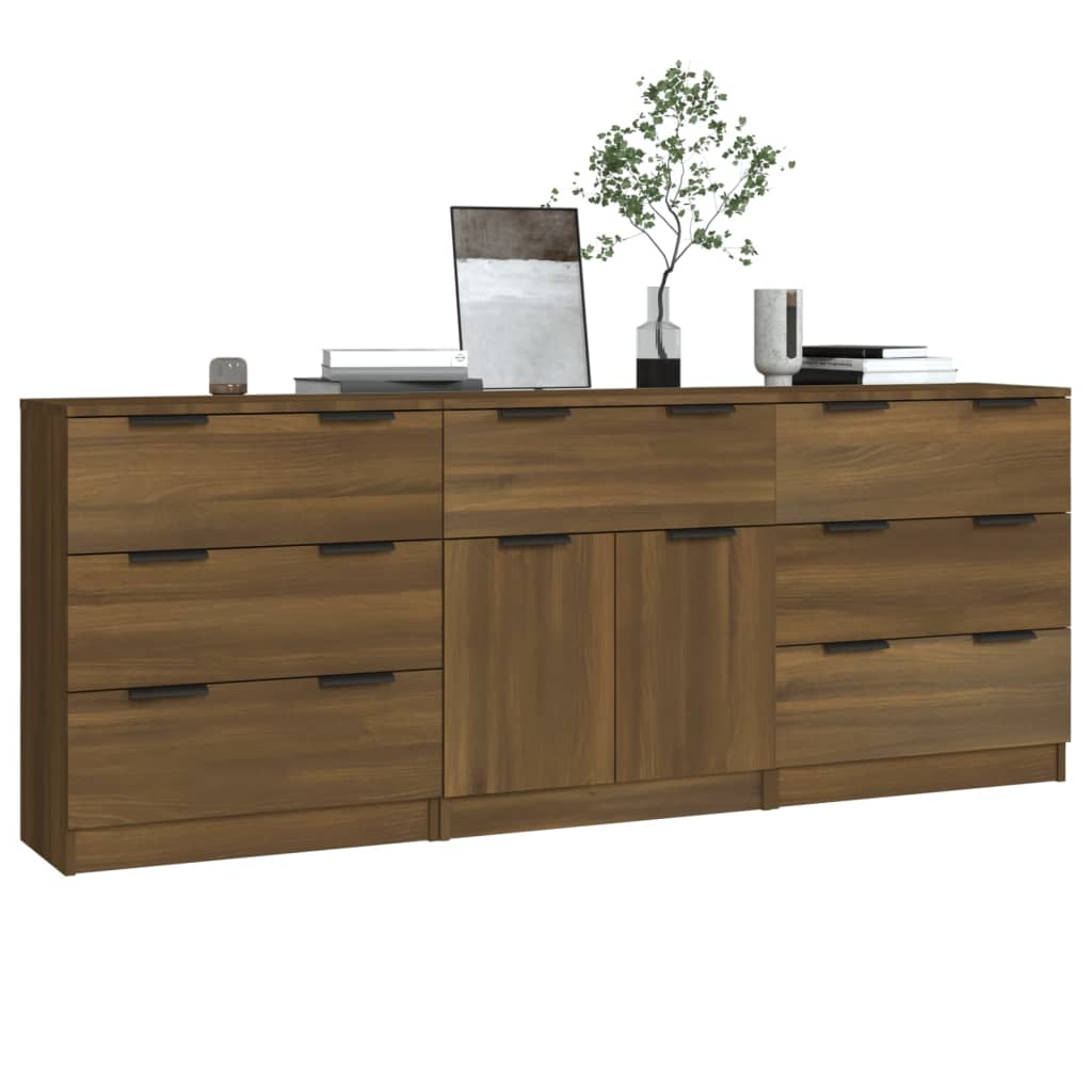 3-delige Dressoirs bewerkt hout bruin eikenkleur