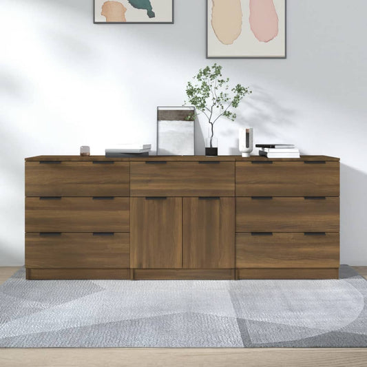 3-delige Dressoirs bewerkt hout bruin eikenkleur