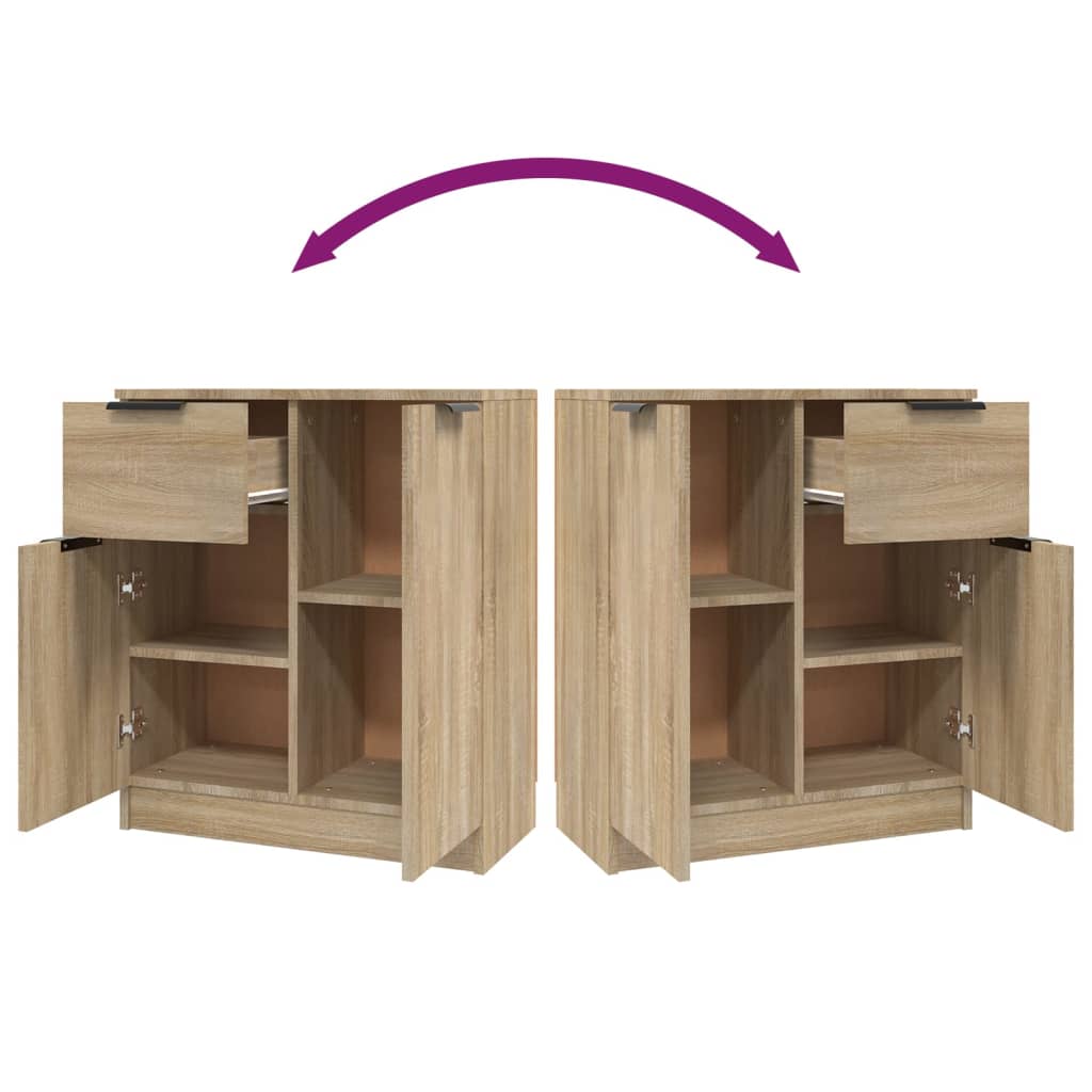 Dressoirs 2 st 60x30x70 cm bewerkt hout sonoma eikenkleurig