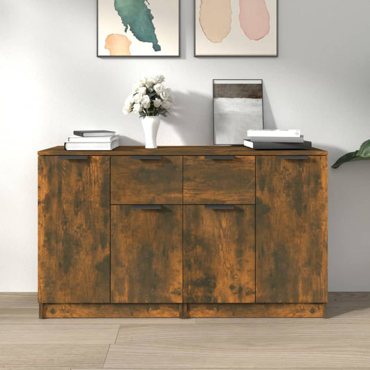 Dressoirs 2 st 60x30x70 cm bewerkt hout gerookt eikenkleurig
