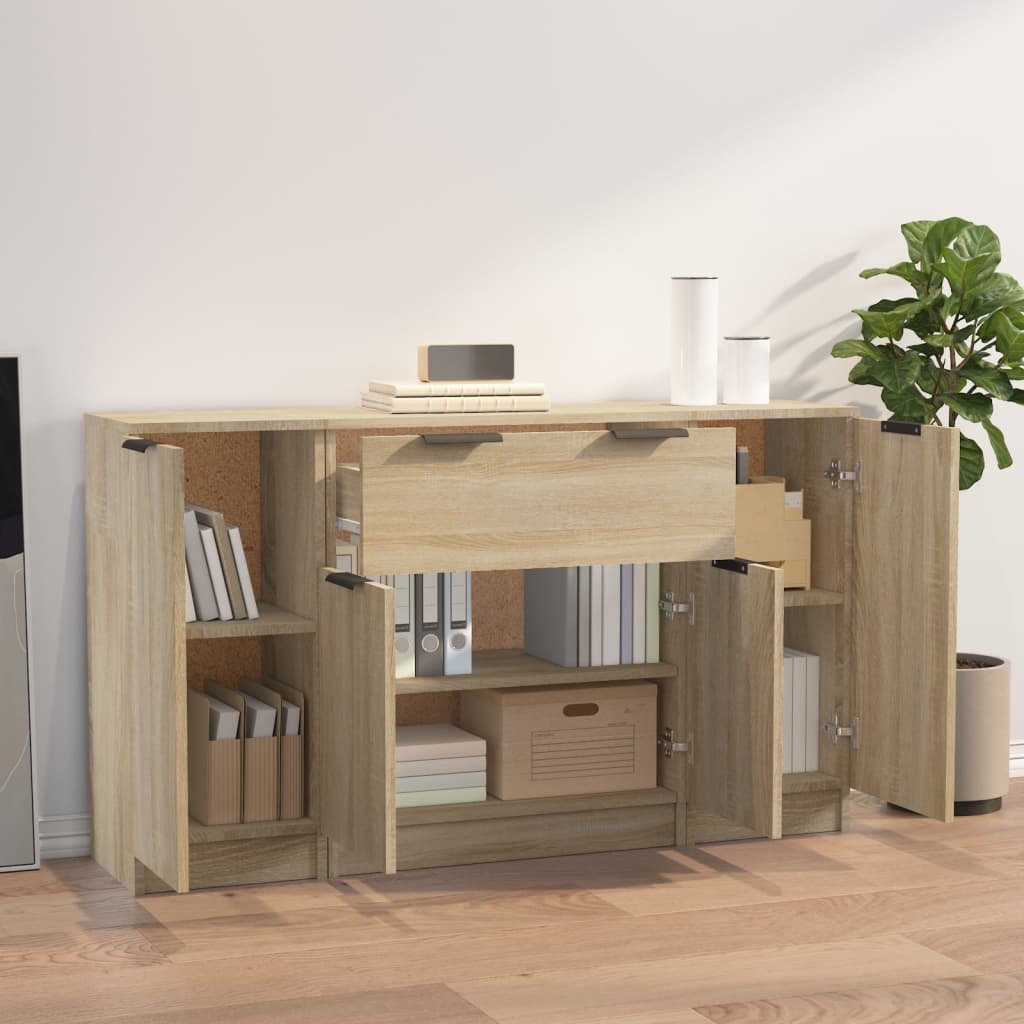 Dressoirs 3 st bewerkt hout sonoma eiken