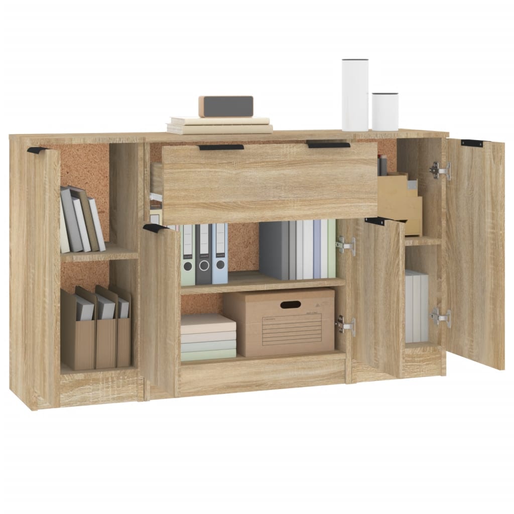 Dressoirs 3 st bewerkt hout sonoma eiken