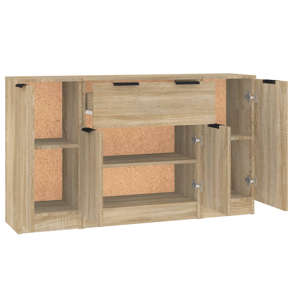 Dressoirs 3 st bewerkt hout sonoma eiken
